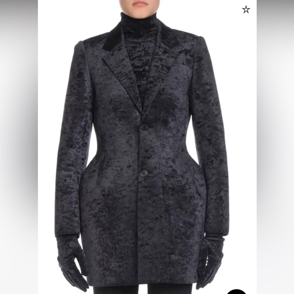 Balenciaga 3 Piece Set Hourglass Velvet Blazer , Turtlneck Top and Wide Pants